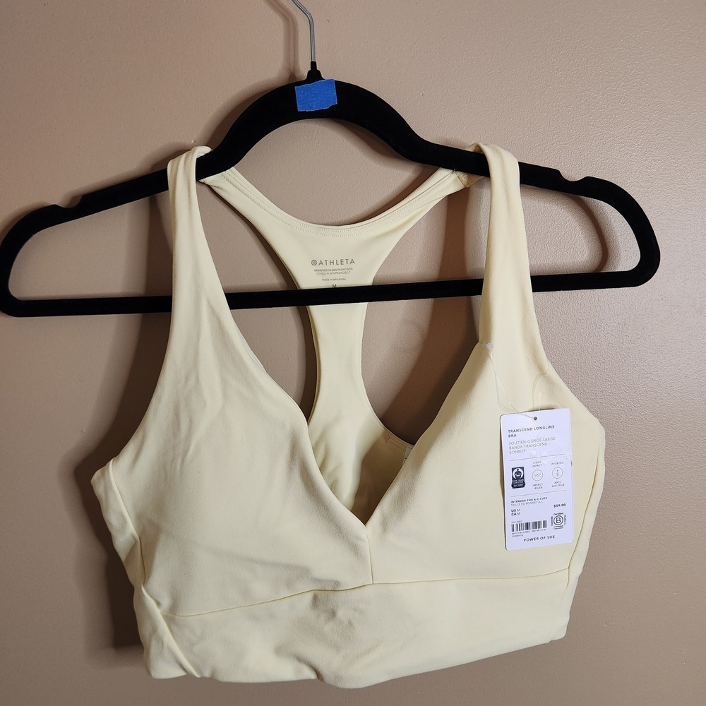 Athleta Transcend Longline Bra Pale Yellow Medium NWT